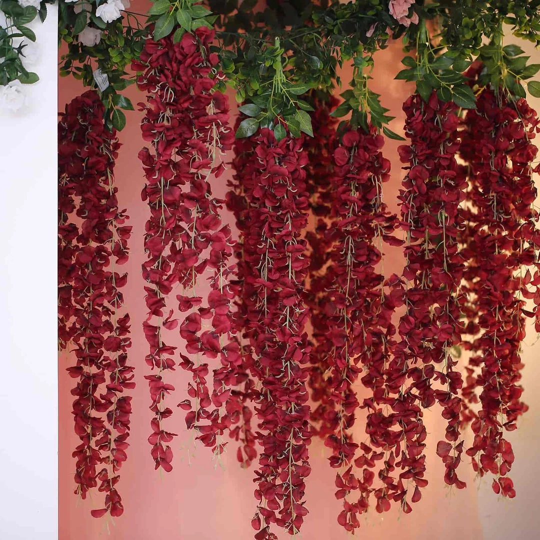 HIER_1210 42" Wine Artificial Silk Hanging Wisteria Flower Garland Vines 6 HIER_1210 42" Wine Artificial Silk Hanging Wisteria Flower Garland Vines