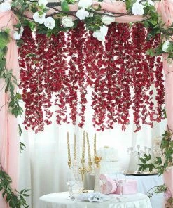 HIER_1210 42" Wine Artificial Silk Hanging Wisteria Flower Garland Vines