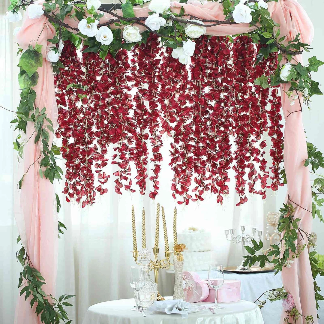 HIER_1210 42" Wine Artificial Silk Hanging Wisteria Flower Garland Vines 1 HIER_1210 42" Wine Artificial Silk Hanging Wisteria Flower Garland Vines