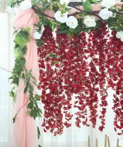 HIER_1210 42" Wine Artificial Silk Hanging Wisteria Flower Garland Vines 23 HIER_1210 42