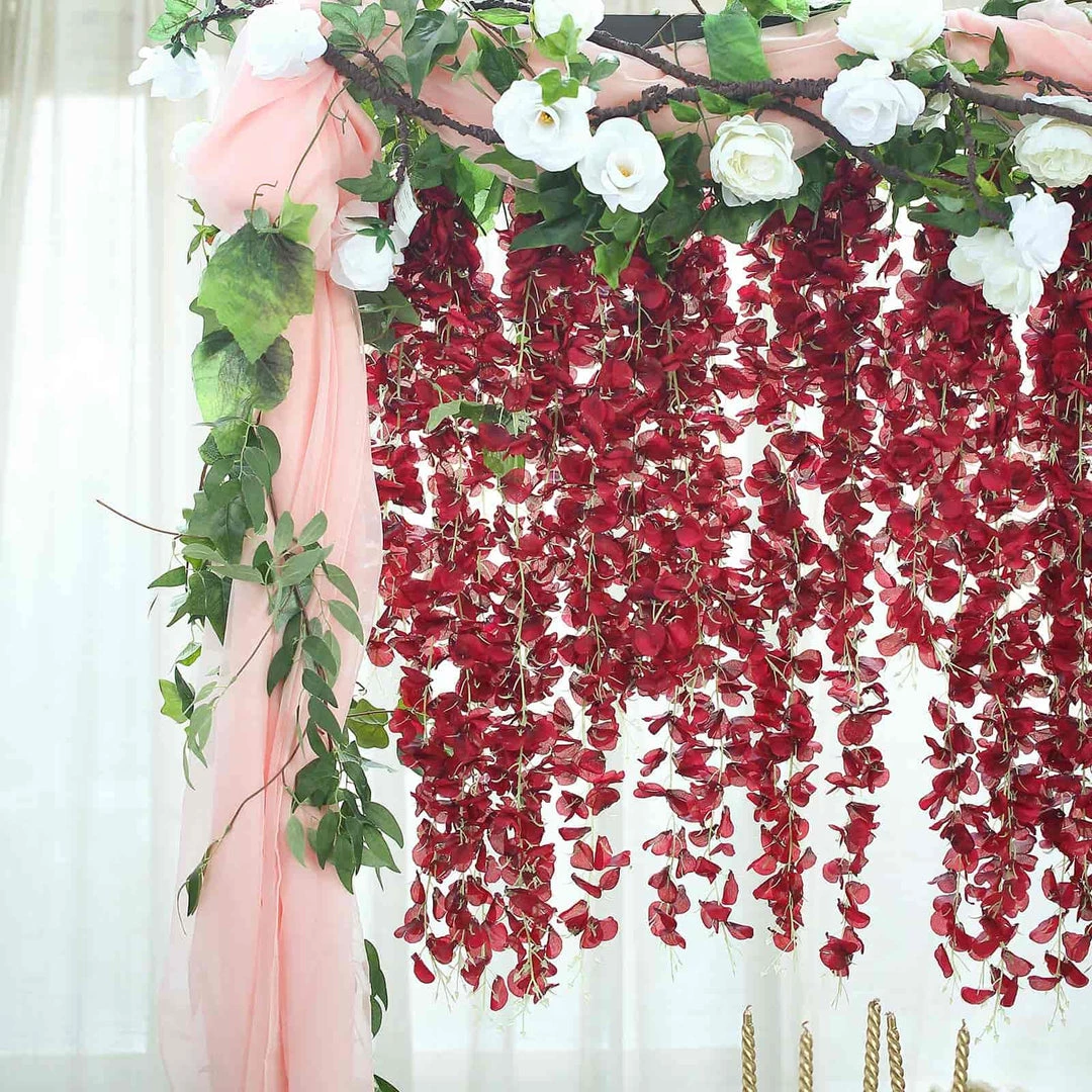 HIER_1210 42" Wine Artificial Silk Hanging Wisteria Flower Garland Vines 10 HIER_1210 42" Wine Artificial Silk Hanging Wisteria Flower Garland Vines