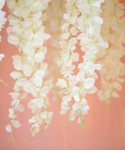 HIER_1210 42" Cream Artificial Silk Hanging Wisteria Flower Garland Vines Garlands | Vines