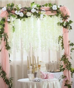 HIER_1210 42" Cream Artificial Silk Hanging Wisteria Flower Garland Vines Garlands | Vines