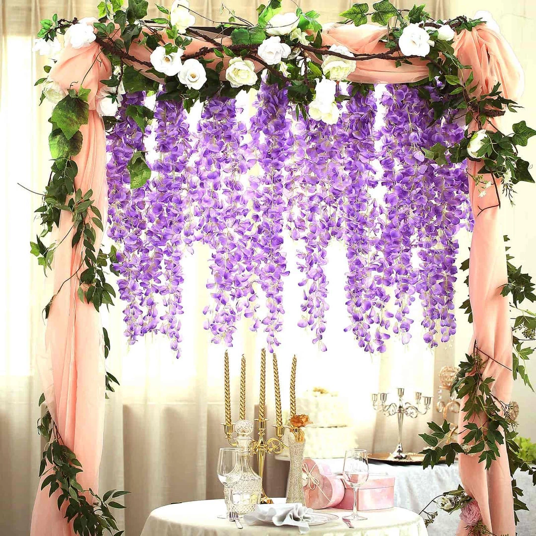 HIER_1210 Garlands | Vines 42" Lavender Artificial Silk Hanging Wisteria Flower Garland Vines 1 HIER_1210 Garlands | Vines 42" Lavender Artificial Silk Hanging Wisteria Flower Garland Vines