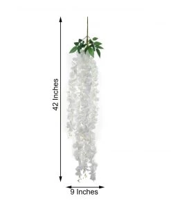 HIER_1210 42" White Artificial Silk Hanging Wisteria Flower Garland Vines Garlands | Vines 22 HIER_1210 42