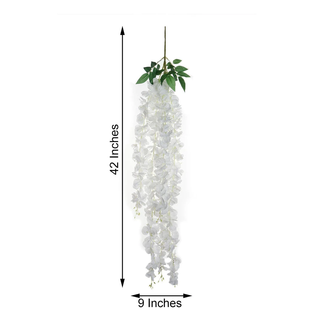 HIER_1210 42" White Artificial Silk Hanging Wisteria Flower Garland Vines Garlands | Vines 3 HIER_1210 42" White Artificial Silk Hanging Wisteria Flower Garland Vines Garlands | Vines
