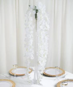 HIER_1210 42" White Artificial Silk Hanging Wisteria Flower Garland Vines Garlands | Vines 31 HIER_1210 42