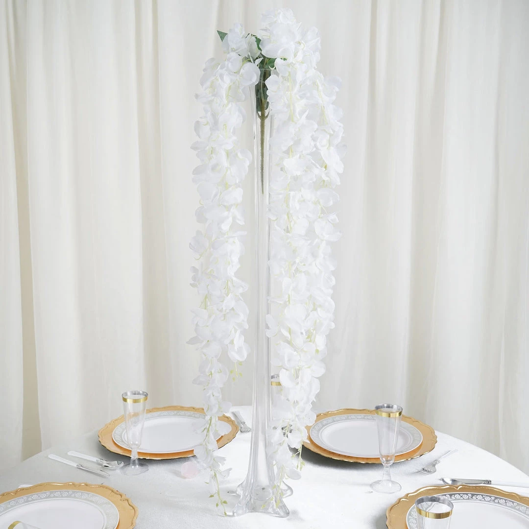 HIER_1210 42" White Artificial Silk Hanging Wisteria Flower Garland Vines Garlands | Vines 12 HIER_1210 42" White Artificial Silk Hanging Wisteria Flower Garland Vines Garlands | Vines