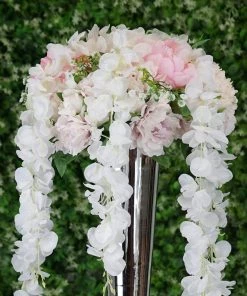 HIER_1210 42" White Artificial Silk Hanging Wisteria Flower Garland Vines Garlands | Vines 29 HIER_1210 42