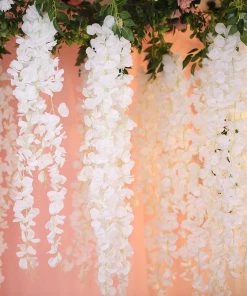 HIER_1210 42" White Artificial Silk Hanging Wisteria Flower Garland Vines Garlands | Vines 27 HIER_1210 42