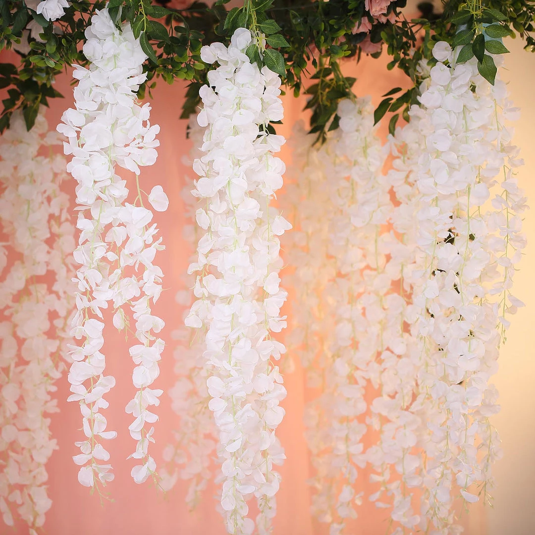 HIER_1210 42" White Artificial Silk Hanging Wisteria Flower Garland Vines Garlands | Vines 8 HIER_1210 42" White Artificial Silk Hanging Wisteria Flower Garland Vines Garlands | Vines