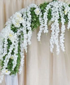 HIER_1210 42" White Artificial Silk Hanging Wisteria Flower Garland Vines Garlands | Vines 35 HIER_1210 42