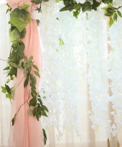 HIER_1210 42" White Artificial Silk Hanging Wisteria Flower Garland Vines Garlands | Vines 25 HIER_1210 42