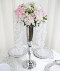 HIER_1210 42" White Artificial Silk Hanging Wisteria Flower Garland Vines Garlands | Vines 32 HIER_1210 42