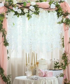 HIER_1210 42" White Artificial Silk Hanging Wisteria Flower Garland Vines Garlands | Vines