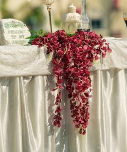 HIER_1210 Garlands | Vines 5 Pack | 44" Burgundy Artificial Silk Hanging Wisteria Flower Vines