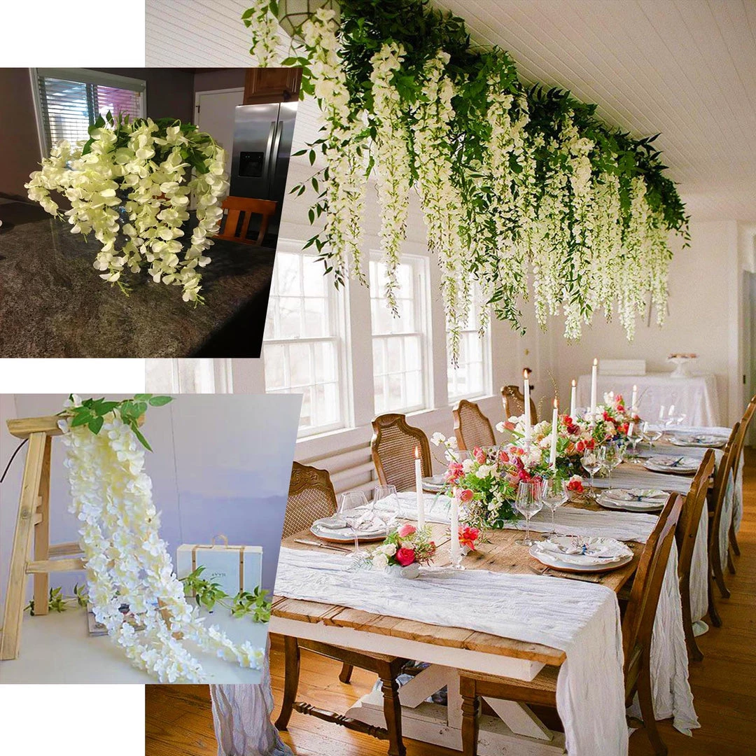 HIER_1210 Chargers & Centerpieces 5 Pack | 44" Blush/Rose Gold Artificial Silk Hanging Wisteria Vines 5 HIER_1210 Chargers & Centerpieces 5 Pack | 44" Blush/Rose Gold Artificial Silk Hanging Wisteria Vines