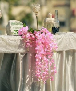 HIER_1210 5 Pack | 44" Pink Artificial Silk Hanging Wisteria Flower Vines Chargers & Centerpieces