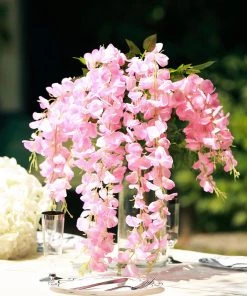 HIER_1210 5 Pack | 44" Pink Artificial Silk Hanging Wisteria Flower Vines Chargers & Centerpieces