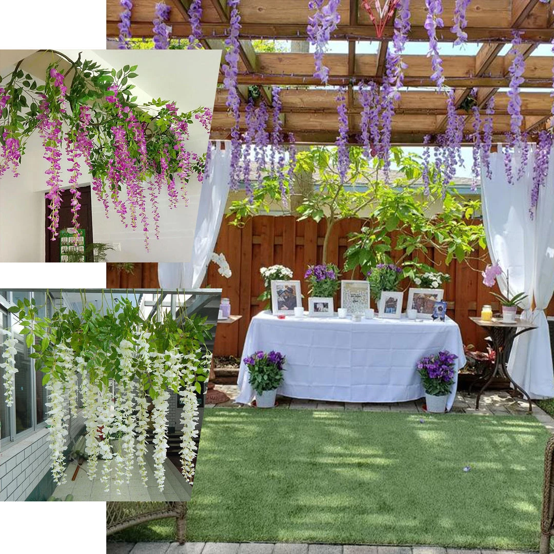 HIER_1210 42" Wine Artificial Silk Hanging Wisteria Flower Garland Vines 5 HIER_1210 42" Wine Artificial Silk Hanging Wisteria Flower Garland Vines