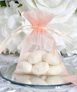 HIER_5350 10 Pack | 3" Blush/Rose Gold Organza Wedding Party Favor Gift Bags - Clearance SALE Tabletop Decor