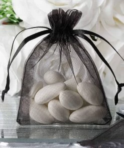 HIER_5350 10 Pack | 3" Black Organza Drawstring Wedding Party Favor Gift Bags - Clearance SALE Tabletop Decor