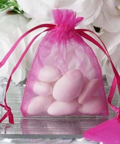 HIER_5350 10 Pack | 3" Fuchsia Organza Drawstring Wedding Party Favor Gift Bags - Clearance SALE