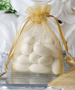 HIER_5350 10 Pack | 3" Gold Organza Drawstring Wedding Party Favor Gift Bags Tabletop Decor