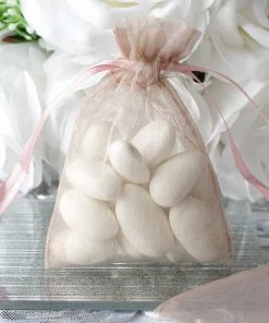 HIER_5350 10 Pack | 3" Rose Quartz Organza Drawstring Wedding Party Favor Bags - Clearance SALE