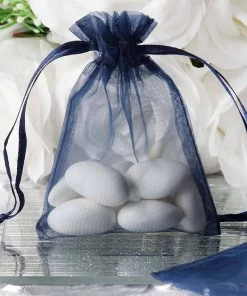 HIER_5350 10 Pack | 3" Navy Blue Organza Drawstring Wedding Party Favor Gift Bag - Clearance SALE