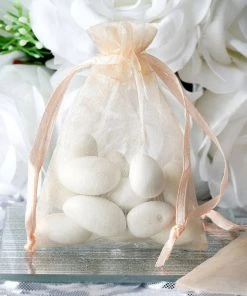 HIER_5350 Tabletop Decor 10 Pack | 3" Peach Organza Drawstring Wedding Party Favor Gift Bags - Clearance SALE
