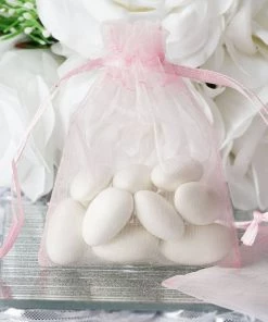 HIER_5350 Tabletop Decor 10 Pack | 3" Pink Organza Drawstring Wedding Party Favor Gift Bags - Clearance SALE