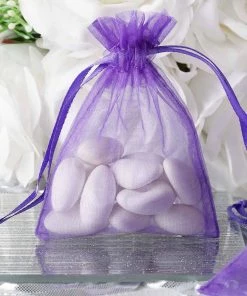 HIER_5350 10 Pack | 3" Purple Organza Drawstring Wedding Party Favor Gift Bags - Clearance SALE