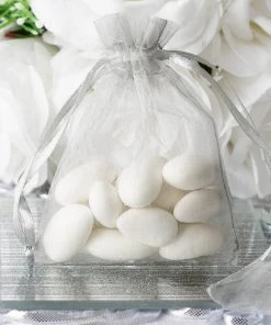 HIER_5350 Tabletop Decor 10 Pack | 3" Silver Organza Drawstring Wedding Party Favor Gift Bags - Clearance SALE