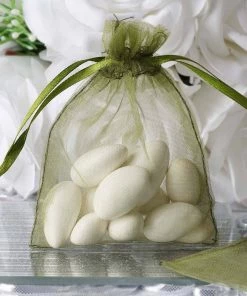 HIER_5350 10 Pack | 3" Olive Green Organza Drawstring Wedding Party Favor Bags - Clearance SALE Tabletop Decor