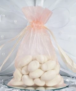 HIER_5350 Tabletop Decor 10 Pack | 4" Blush/Rose Gold Organza Wedding Party Favor Gift Bags
