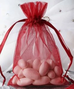 HIER_5350 Tabletop Decor 10 Pack | 4" Burgundy Organza Drawstring Wedding Party Favor Gift Bags - Clearance SALE
