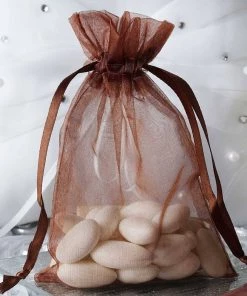 HIER_5350 Tabletop Decor 10 Pack | 4" Chocolate Organza Drawstring Wedding Party Favor Gift Bag