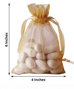 HIER_5350 10 Pack | 4" Gold Organza Drawstring Wedding Party Favor Gift Bags Tabletop Decor 8 HIER_5350 10 Pack | 4