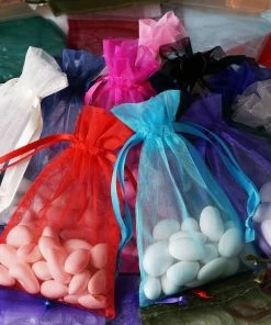 HIER_5350 Tabletop Decor 10 Pack | 4" Rose Quartz Organza Drawstring Wedding Party Favor Bags