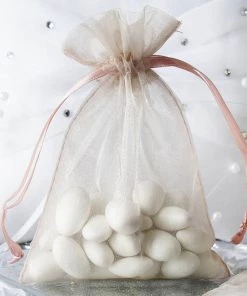 HIER_5350 Tabletop Decor 10 Pack | 4" Rose Quartz Organza Drawstring Wedding Party Favor Bags