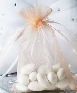 HIER_5350 10 Pack | 4" Peach Organza Drawstring Wedding Party Favor Gift Bags - Clearance SALE Tabletop Decor