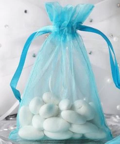 HIER_5350 10 Pack | 4" Turquoise Organza Drawstring Wedding Party Favor Gift Bag Tabletop Decor