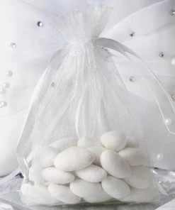 HIER_5350 10 Pack | 4" White Organza Drawstring Wedding Party Favor Gift Bags