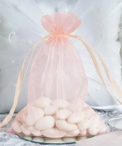 HIER_5350 10 Pack | 5" Blush/Rose Gold Organza Wedding Party Favor Gift Bags Tabletop Decor