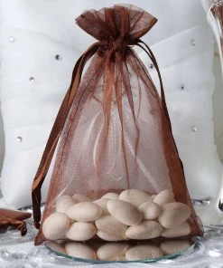 HIER_5350 10 Pack | 5" Chocolate Organza Drawstring Wedding Party Favor Gift Bag