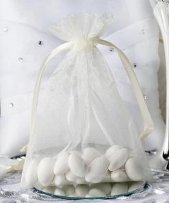 HIER_5350 Tabletop Decor 10 Pack | 5" Ivory Organza Drawstring Wedding Party Favor Gift Bags