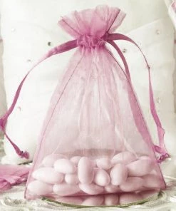 HIER_5350 Tabletop Decor 10 Pack | 5" Pink Organza Drawstring Wedding Party Favor Gift Bags