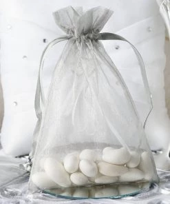 HIER_5350 Tabletop Decor 10 Pack | 5" Silver Organza Drawstring Wedding Party Favor Gift Bags