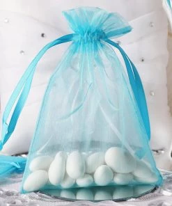 HIER_5350 Tabletop Decor 10 Pack | 5" Turquoise Organza Drawstring Wedding Party Favor Gift Bag